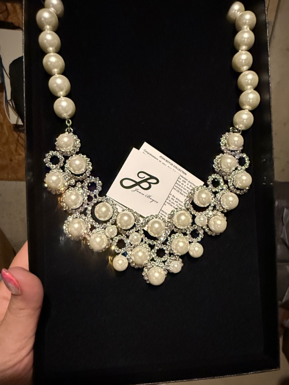 Joan Boyce Ivory Pearl and Crystal Bib Necklace